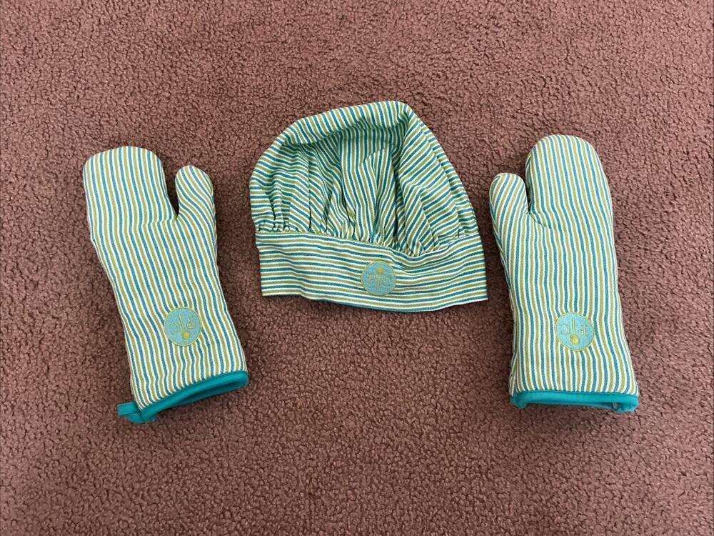 Pampered Chef Kids In The Kitchen Striped Chef’s Hat And Oven Mitts